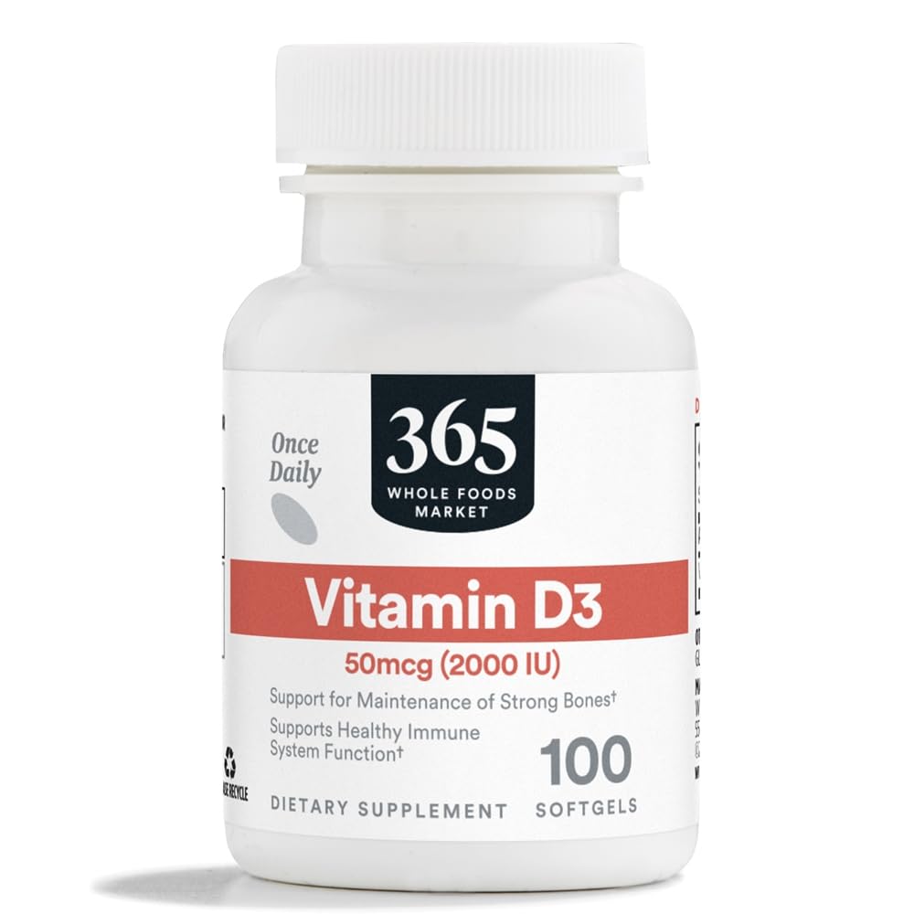 365 podle Whole Foods Market, Vitamin D3 Softgels, 2000 IU, 100 CT