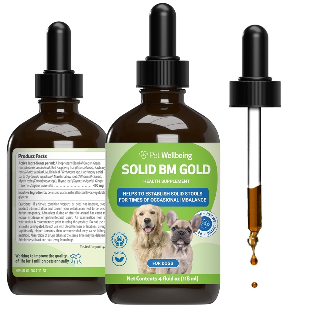 Pet Wellbeing BM Tone- Up Gold for Dogs & Cats - Podporuje zdravé trávicí funkce, Solid Stools, Normal Bowel Movements, Bayberry - Veterinarian- Appendied Herbal 4 oz (118 ml)