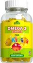 ALFA VITAMINS Omega 3 Dětské žvejky, Podporuje vývoj mozku, Zdraví a vize srdce, Snadno žvýkat, Omega 3 dodatek pro děti, Oranžová ochucená, No Fishy Chuť, 3 gumové denně, 60 gumové