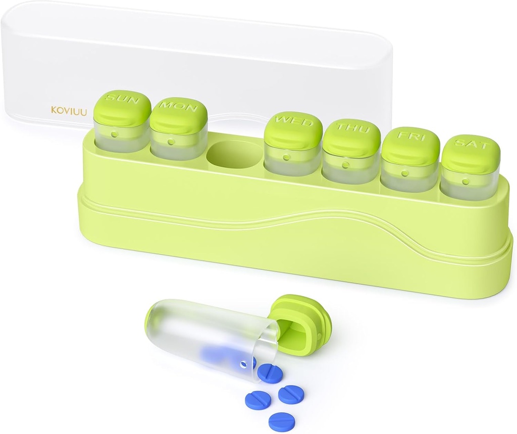 Týdenní Pořadatel pilulek 1 čas za den, Koviuu odstranitelný box na Pill 7 Day, Přenosný cestovní Pouzdro na Pill, Jednou denně léky Držák kontejneru, Týden Pillbox Dipenser pro vitamin Medicine dodatek, zelená