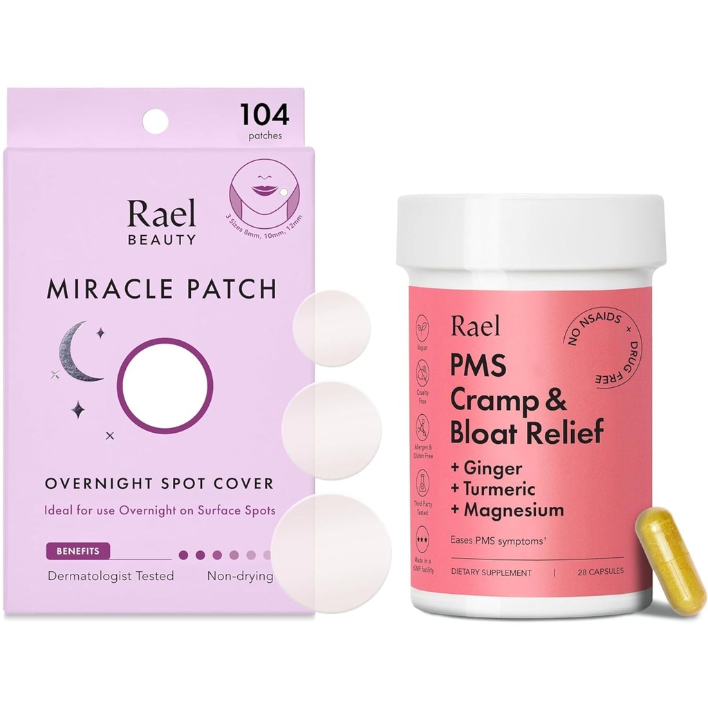 Rael Bundle - přes noc Spot Cover Pimple Patches (104 Počet) & PMS dodatek pro ženy (28 Kapsle)