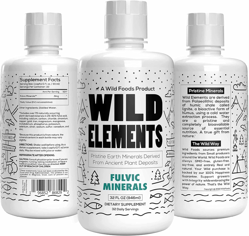 Wild Elements Gut Support Fulvic Acid Mineral Blend Odvozené od starověkých rostlin Vklady, Vyléčení Gut Lining, Zlepšit kódování a imunitu, 70 + Minerály, Všechny přírodní, 32 oz