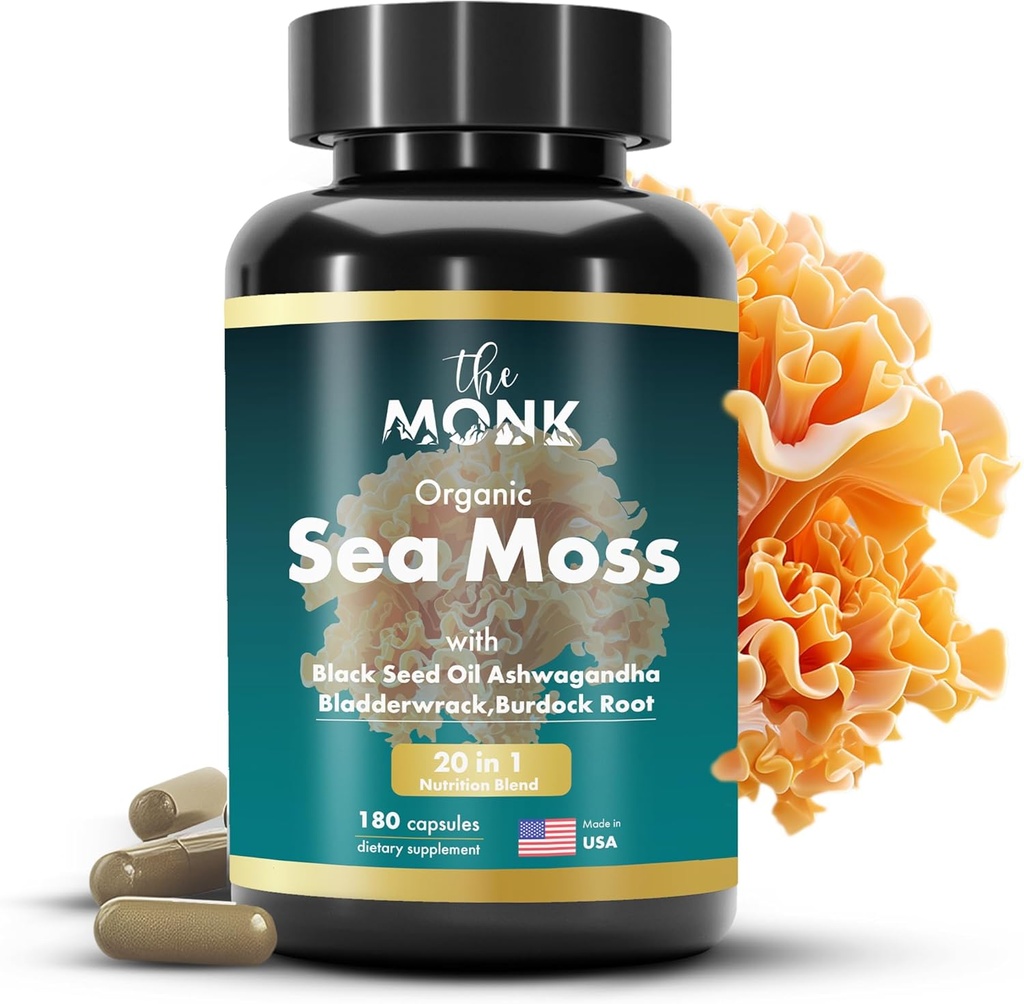 Ekologické Irish Sea Moss Kapsle - Advance Formule, Raw Wildcrafted Seamoss Dodatek s Bladderwrack a Burdock Root - 180 pilulky - Vyrobeno v USA
