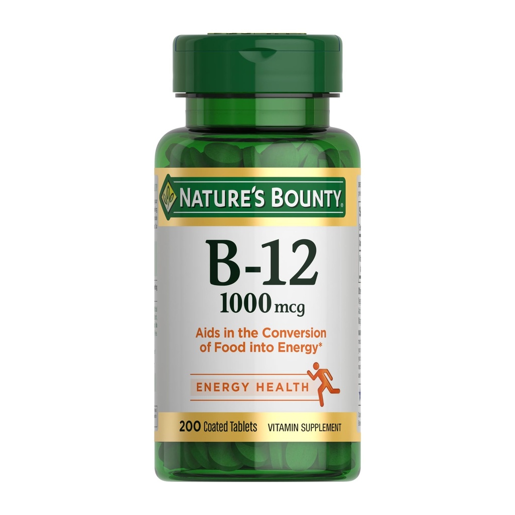 Přírodní Bounty vitamin B12 1000 mcg doplňky, podporuje energetický metabolismus, 200 Ct