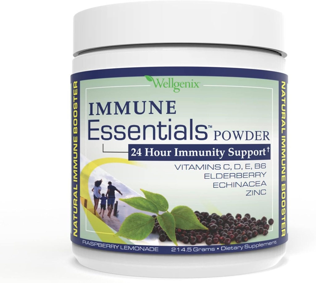 Wellgenix Imunitate Essentials - Multivitamin Powder for Men, Women & Kids - Vegan Supplement with Vitamíny C, D Elderberry Zinek, Echinacea for Toddler, Kid & Adult - 7.57g (Raspberry Lemonade)