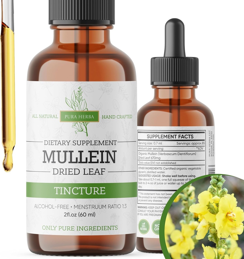 Mullein tinktura - organické Mullein kapky pro podporu plic & Respirační Wellness - Made in The USA - 2 Fl Oz