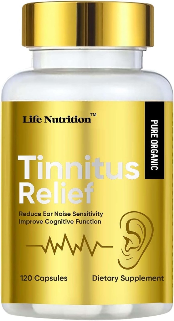 Life Nutrition 1200MG Tinnitus Relief for Ringing Ears, OTC Flavonoid Ušní Zdravotní vitamíny, Bioflavonoidy & Vitamin C, 120 Kaplety
