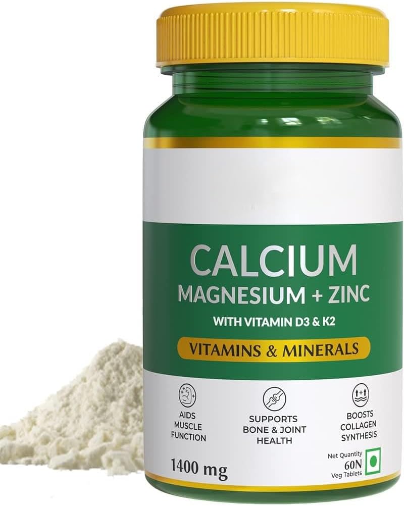 Naturals vápník Magnesium & Zinum tablety s vitamínem D3 & K2 (600 IU), doplněk vápníku pro ženy a muže, pro svalové zdraví