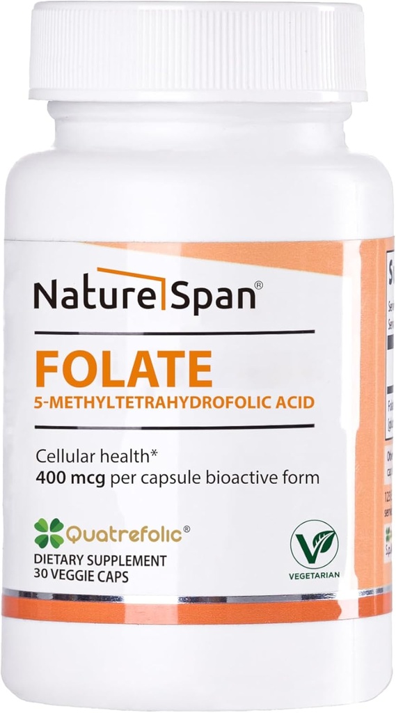 Active 6S- 5-methyltetrahydrofolic acid- 400 mcg, Promote Protein Production, red Blood Cell Production and Prevent fetal malformations, 30 Caps