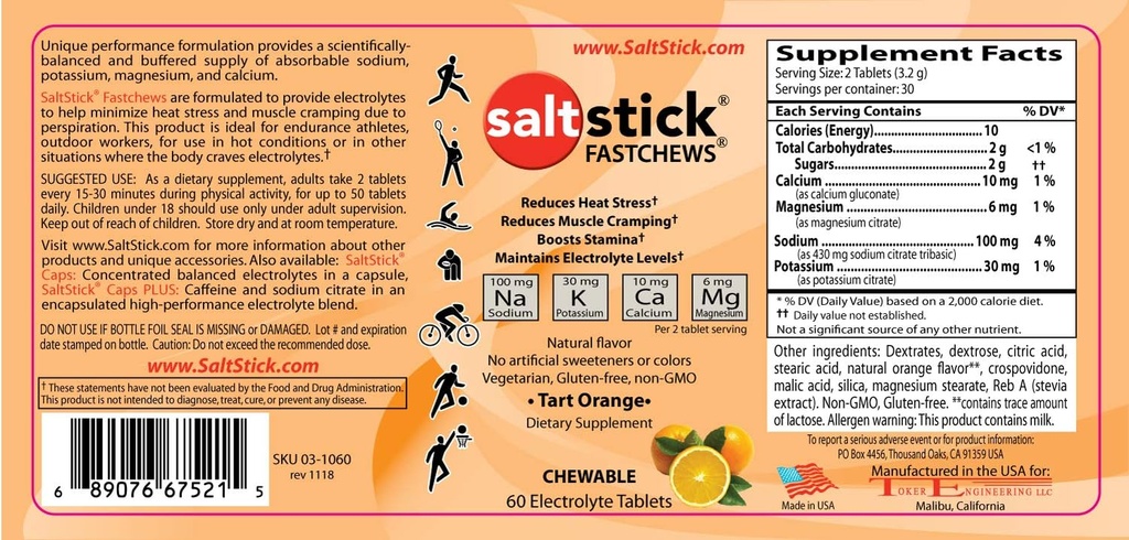 Saltstick FASTCHEWS 60- Počítá láhev, Bundle s cestovní balení 10 Počet - Tart Orange