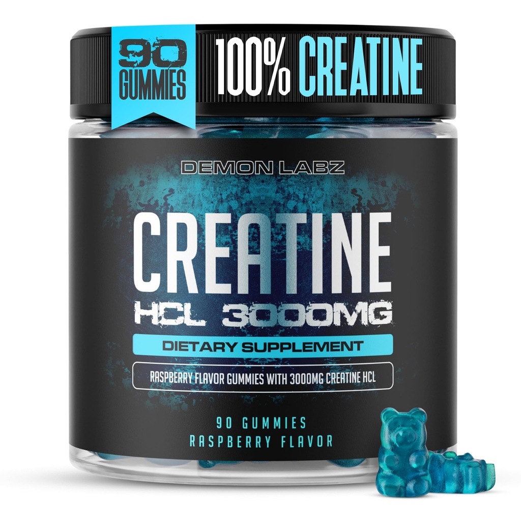 Kreatine HCL 3000mg Per Serving - Malina Flavour - Vegan Gummies (90 hrabě (1), Malina)