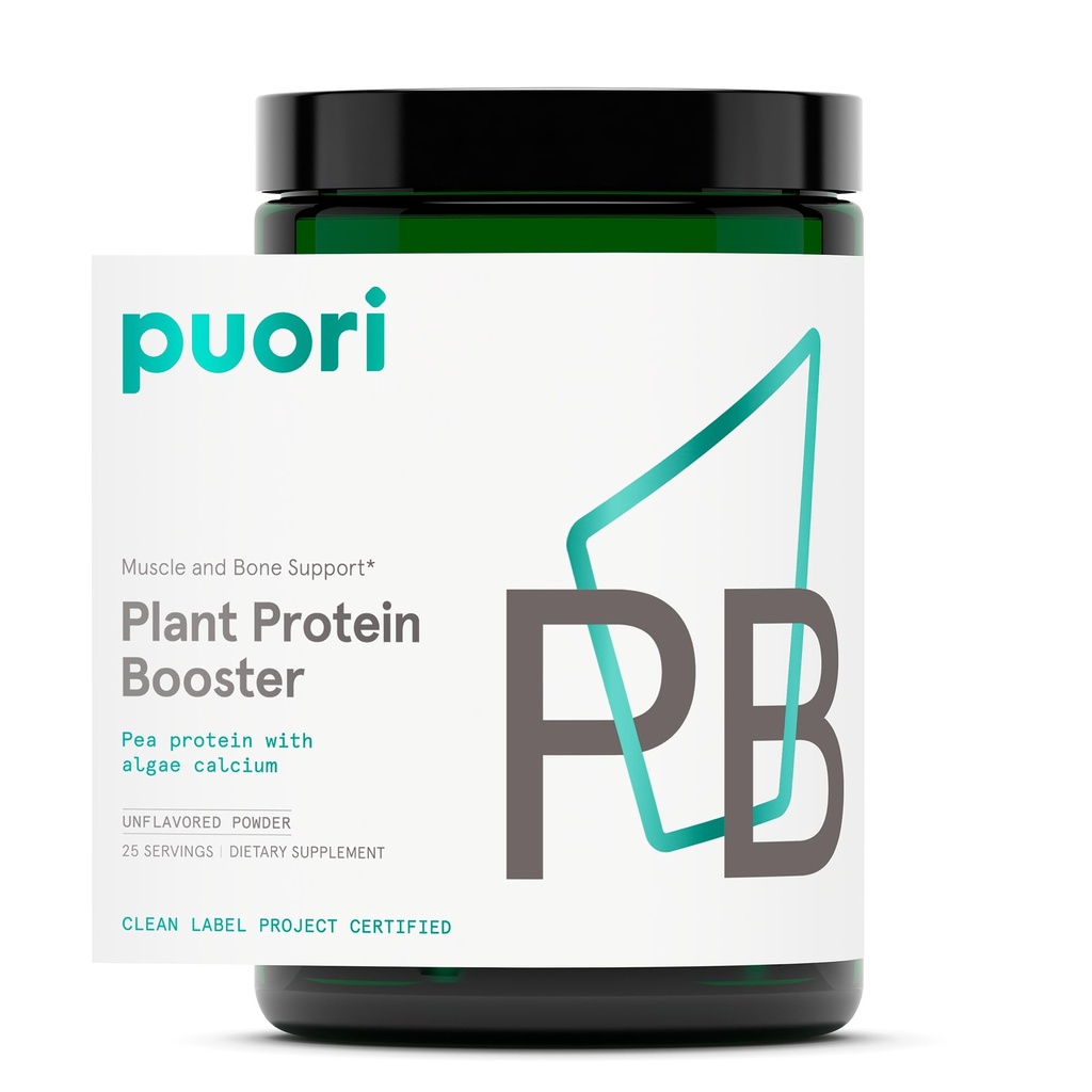 Puori Vegan Plant Protein Enhancer Powder - 25 Servings - Neutrální Flavor Pea Protein s Řasy vápník pro esenciální aminokyseliny - Dair- Free, Vegetarian, Non GMO