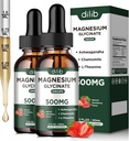 Magnesium Glycinát Tekuté Kapky Dodatek, s Magnesium Glycinát 500 mg Ashwagandha, L - Theanin, Heřmánek-Podpora Stress Relief, Kost, Svalovina, Mood Strawberry Flavor 2Pack