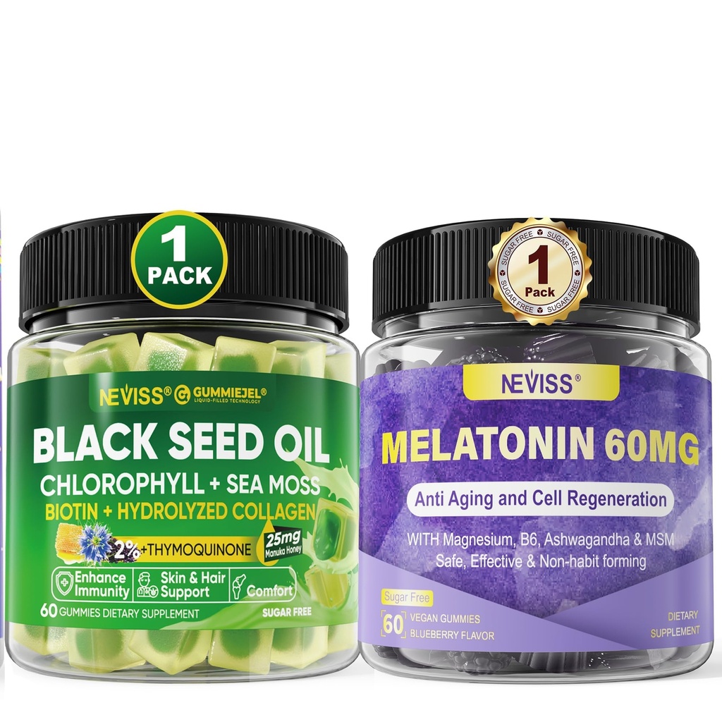 NEVISS Melatonin 60 mg Žvýkačky + Žvýkačky z černého semene