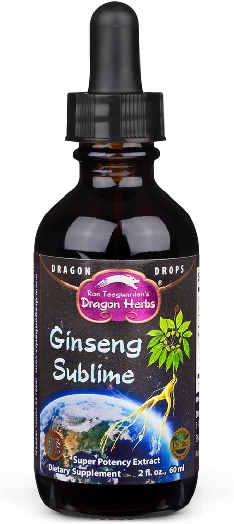 Dragon Byliny Ginseng Sublime Kapky 124; Všechny přírodní Extract Dodatek na podporu energie, Stres, Zaostření, Kůže, Vytrvalost, Plíce, Imunitní zdraví 124; American, Red, a White Ginseng 124; 2 fl. oz