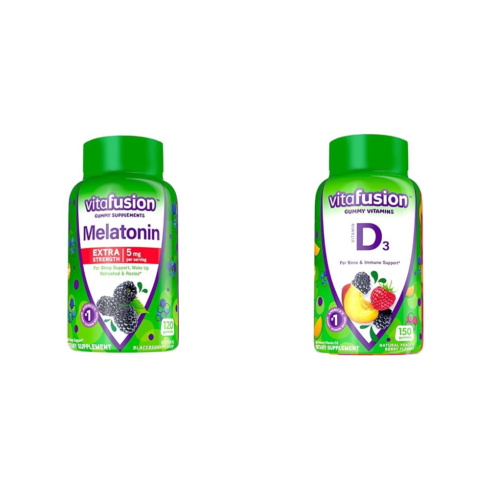 Vitafuze Extra síla melatonin Gumový Vitamíny, 5mg, 120 ct Gummie & Vitamin D3 Gummy Vitamíny pro podporu kostního a imunitního systému