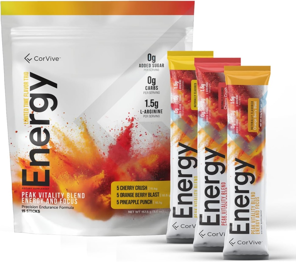 Energy Drink Mix Variety Pack - Přírodní energie a Focus Dodatek s Carnosyn ®, Ashwagandha, L-Arginin, Theobromin - Nulový cukr, 5 Calories, 120mg kofeinu