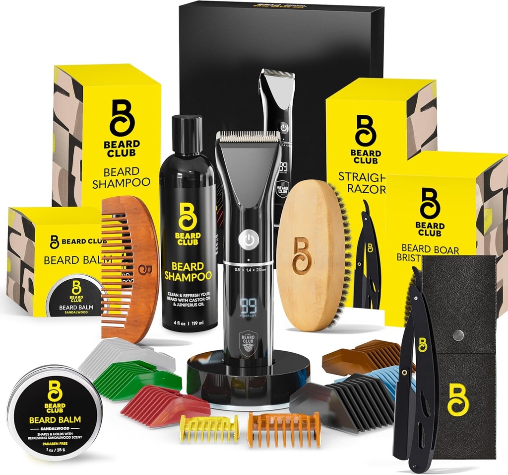 Plešatý klubový kit s profesionálním bezdrátovým elektrickým dobíjecím vlasem a knírkem, rovné hrany Razor, Šampón, Balzám, Brush & Comb Gift Set