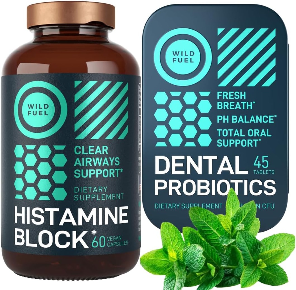 WILD FUEL zubní probiotika Mint a Histamine Block Alergie Relief a Oral Zdraví Bundle