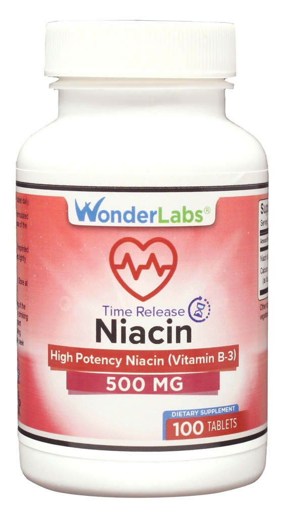 Wonder Laboratories High Potancy Time Release Niacin (Vitamin B3) 500 Mg 100 tablet Non- GMO, gluten zdarma dodatek