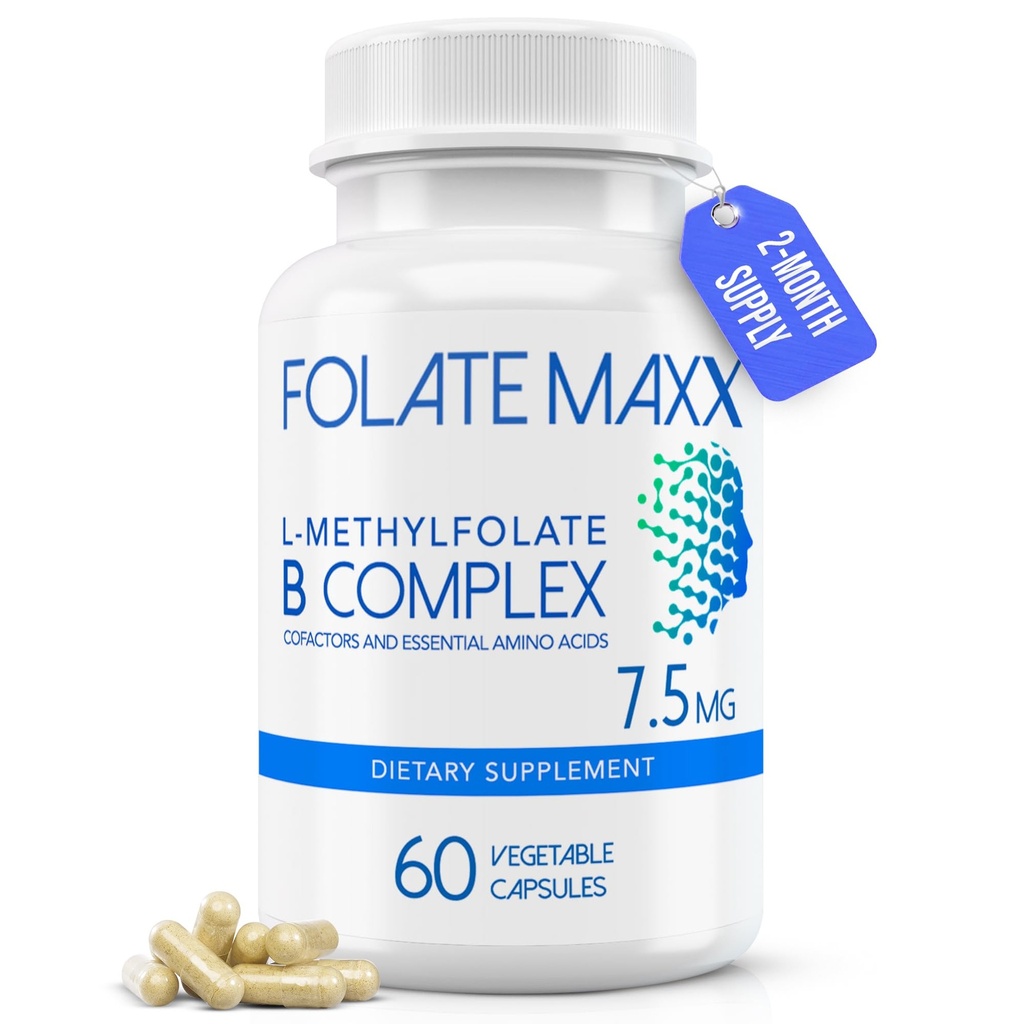 L- methylfolát + B12 Methylkobalamin & B6 směs (7, 5mg) - 60 Kapsle - Aktivní B- komplex s kofaktory a esenciální aminokyseliny - bez GMO, bez glutenu, bez filtrů