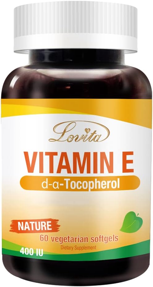 Lovita Vitamin E 400 IU Softgels, Natural 268 mg (jako D Alpha Tocopherol), Vegan pro zdravou pleť, vlasy, nehty a imunitní systém Podpora, 60 Vegetariánské Softgels
