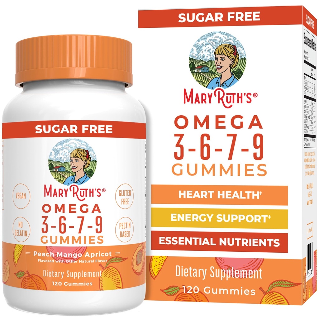 MaryRuth Organics Vegan Omega 3 6 7 9 Gumies Omega 124; Do 4 Month Supply Omega 124; Omega 3 Supplement with Flaxseed Oil Omega 124; Omega 3 Gumies Omega 124; No Fish Taste Omega 124; Non- GMO Omega 124; 120 Count