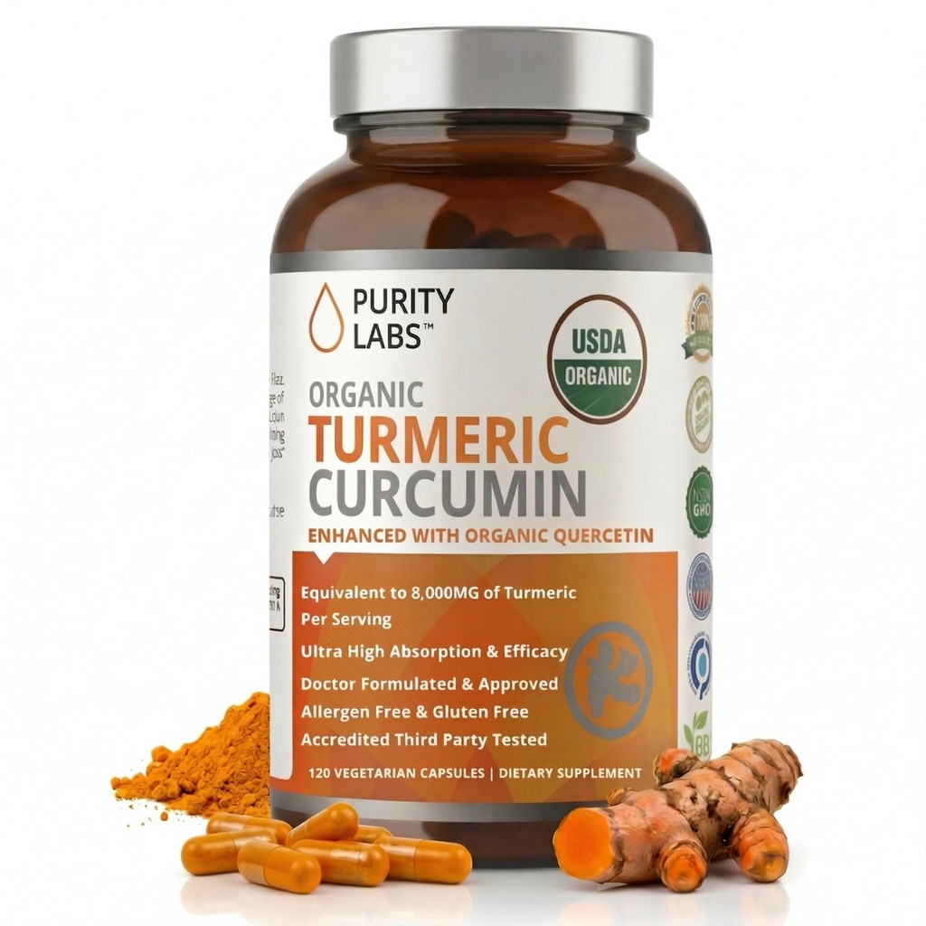 Čistota Labs Organické kurkumin doplněk s Piperine 2,250 MG / Serving curminoidy 124; 95% Kurkuminoidy Kurkuminoidy Kurkumové doplňky, Antioxidační kloubní bolest, Svalová a mozková podpora 124; Non- GMO - 120 Kapsle