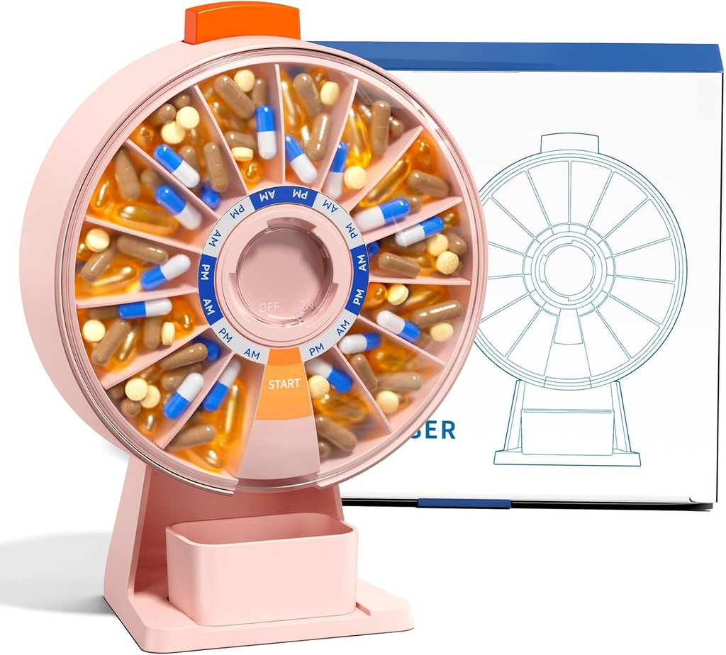 Odaro Velké Pill Disperser, Týdenní Pill Organizátor 7 den Am Pm / 14 Den Pill Box, Denní Medicine Pill Organizátor s Wall- Mounted nebo Stálé použití pro vitamín, dodatek, medicína - Růžová