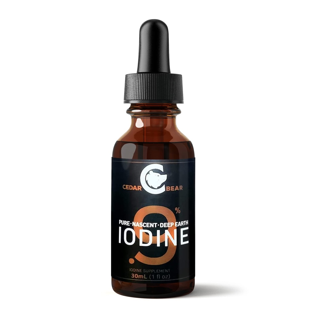 Cedar Bear - 0,9% čistý Nascent Deep Earth Jod Supplement, All- Natural thyreoid Support and Metabolism Booster, Alcohol- Free jód Drops, Natural Jod Liquid, 1 fl oz / 30 ml