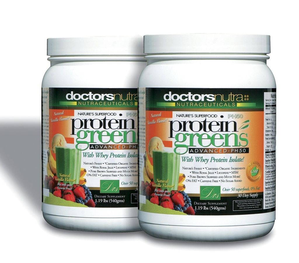 (Balení po 2) PH50 proteinové zelené nápoje s certifikovanými organické ingredience lékařů Nutra Nutraceuticals, 1.19 Libra (540 gramů) 50 Superfoods, Digestive Enzymes, Natural Vanilla Flavor