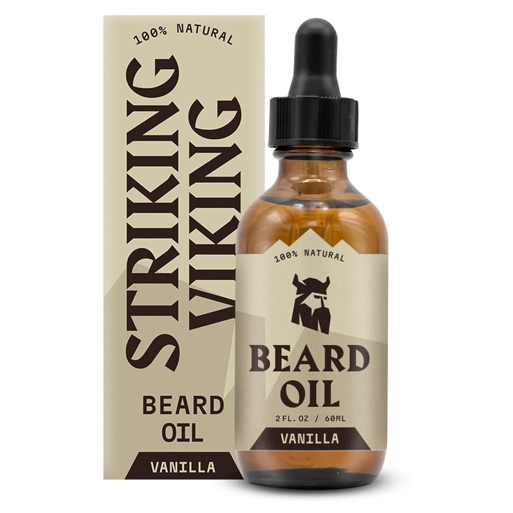 Striking Viking Vanilla Beard Oil pro muže - přirozeně odvozené kondicionér s Argan & Jojobové oleje pro změkčování, hydrataci a růst (2 Oz)