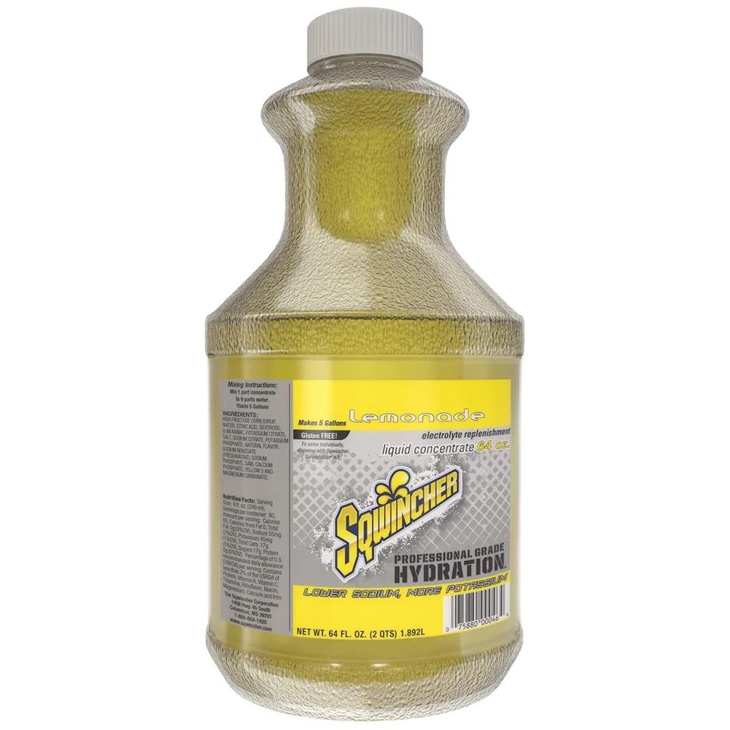 Sqwincher tekutý koncentrát 124; Lemonade ochucené 124; Nízká kalorie 124; Nízká sodná sůl 124; Electrolyte doplnění Hydration Drink Mix 124; Dělá 5 galonů nápojů 124; 64 oz (balení po 6)