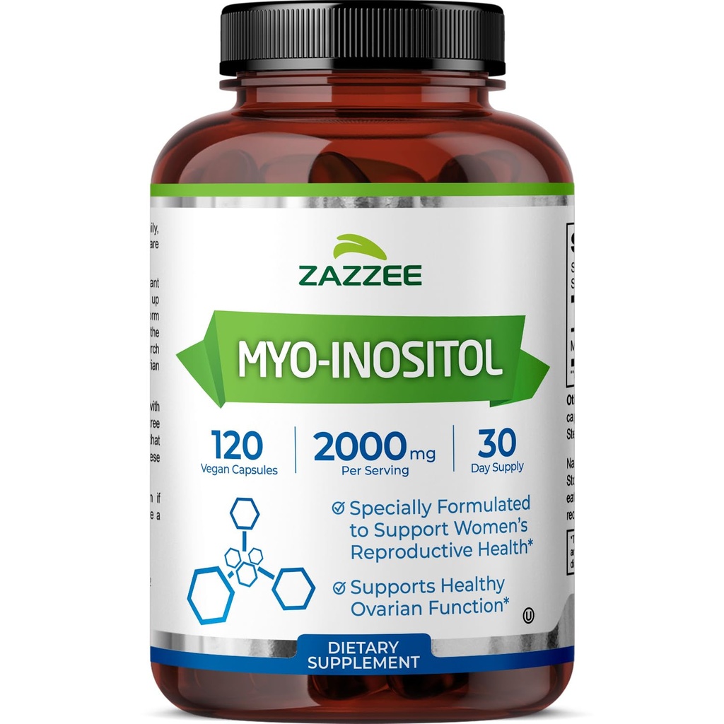 Zazzee Myo-Inositol Kapsle, 2000 mg per Serving, 120 Vegan Kapsle, Ideální dávkování pro 40: 1 Poměr, 100% Vegetarián, Hormon Balance & Zdravá Ovariální funkce Podpora, All- Natural a Non- GMO