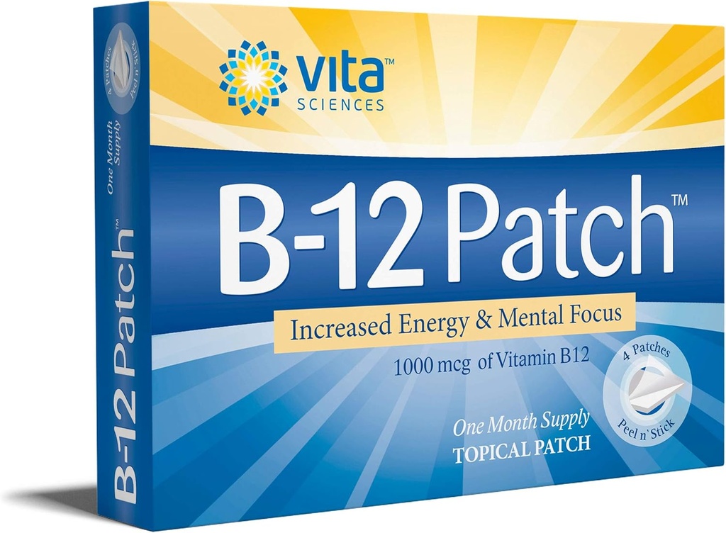 Vita Sciences Vitamin B12 Patch - Extra Pevnost Formule pro muže a ženy, 1 měsíc dodávky. Zvýšení energie, zaměření, paměť a metabolismus