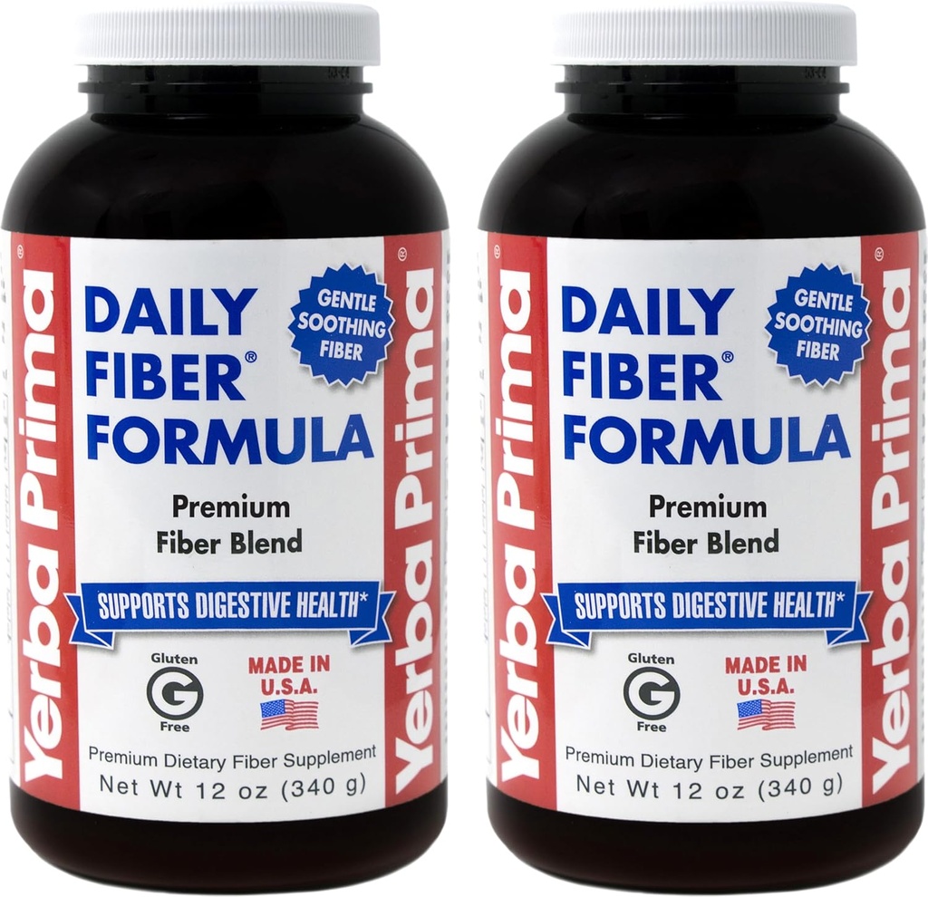 Yerba Prima Daily Fiber Formule Powder - 12 oz (Balení po 2) - Rozpustný a nerozpustný doplněk stravy - Colon Cleanse - Gut Health - Vegan, Non- GMO, gluten- bez