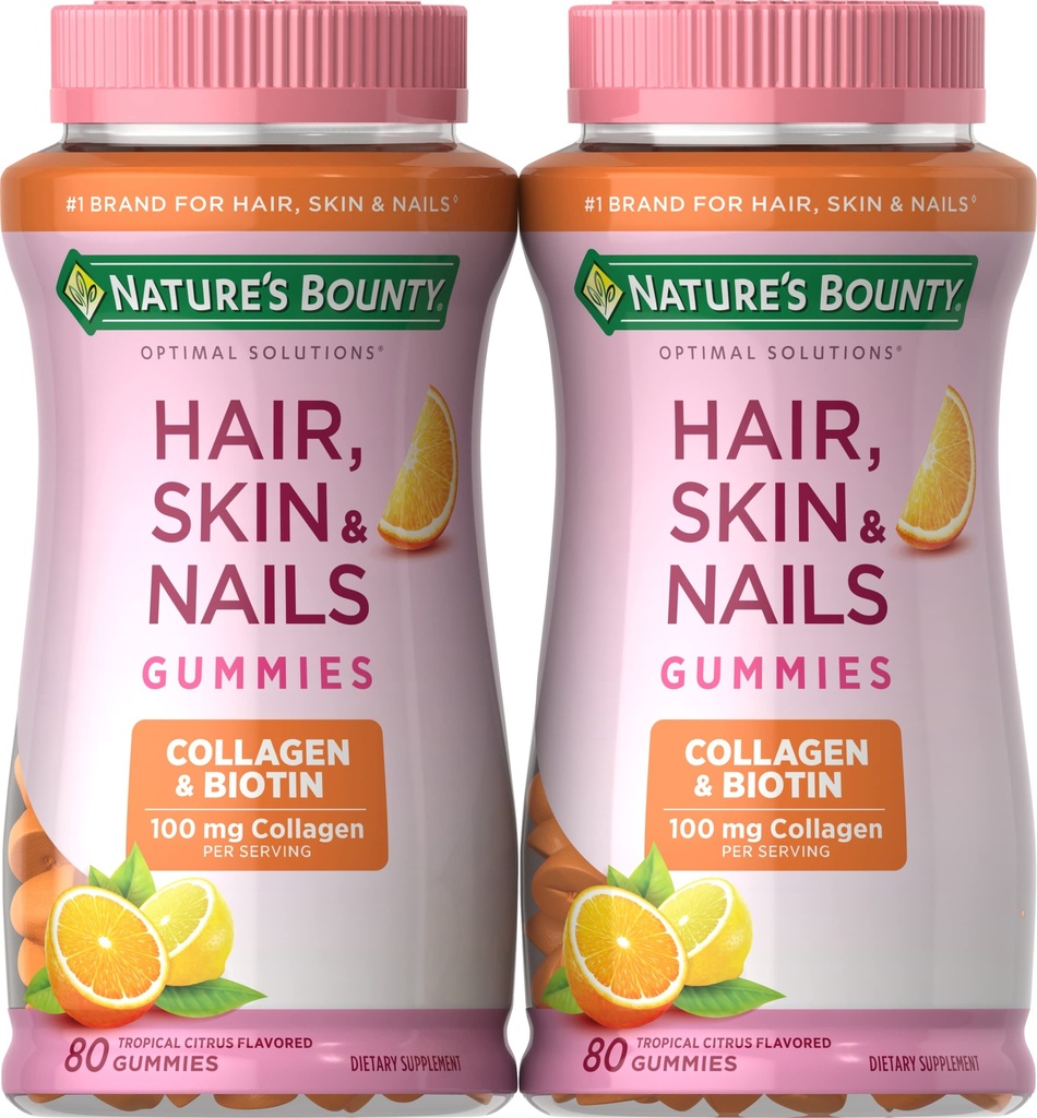 Přírodní Bounty Biotin a kolagen, Citrus- ochucené gumy, 80 Ct (2 balení)