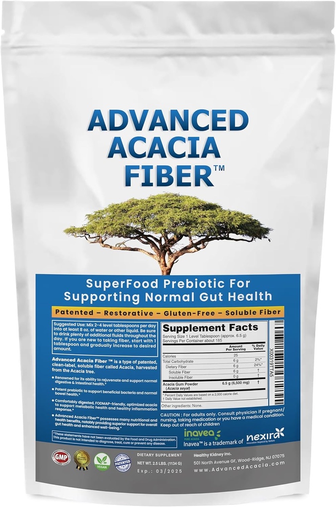 Advanced Acacia Fiber Powder Bundle 2.5 Ibs (40oz) Soluble Fiber Leaky Gut Repair Powder + Organic Sodium Bicarbonate Alkaline Dodatek pro Alkalinity 2LB