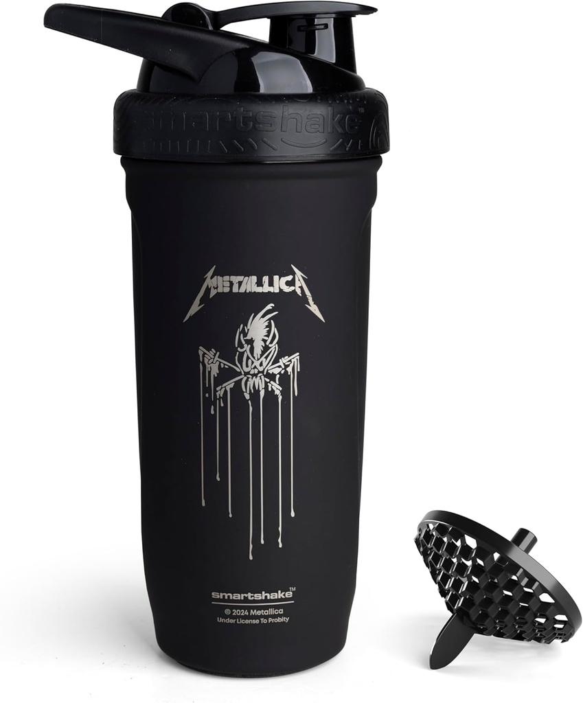 Smartshake Rockband Reforce Stainless Steel Shaker Bottle 900 ml OF 124; 30 oz - Leakproof Screw-on Lid - BPA Free - Non Izolated - Unisex (Metallica, Scary Guy Logo)