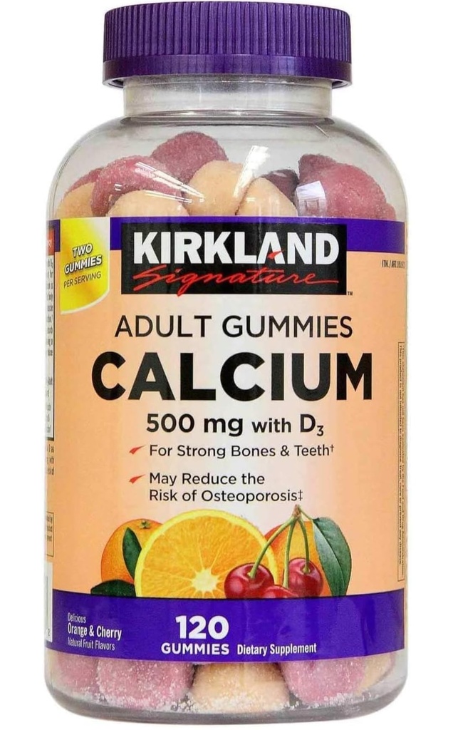 Podpis Kirkland Žvýkací vápník s vitaminem D3 Dospělé gumy, 120 ct x 1 lahvička