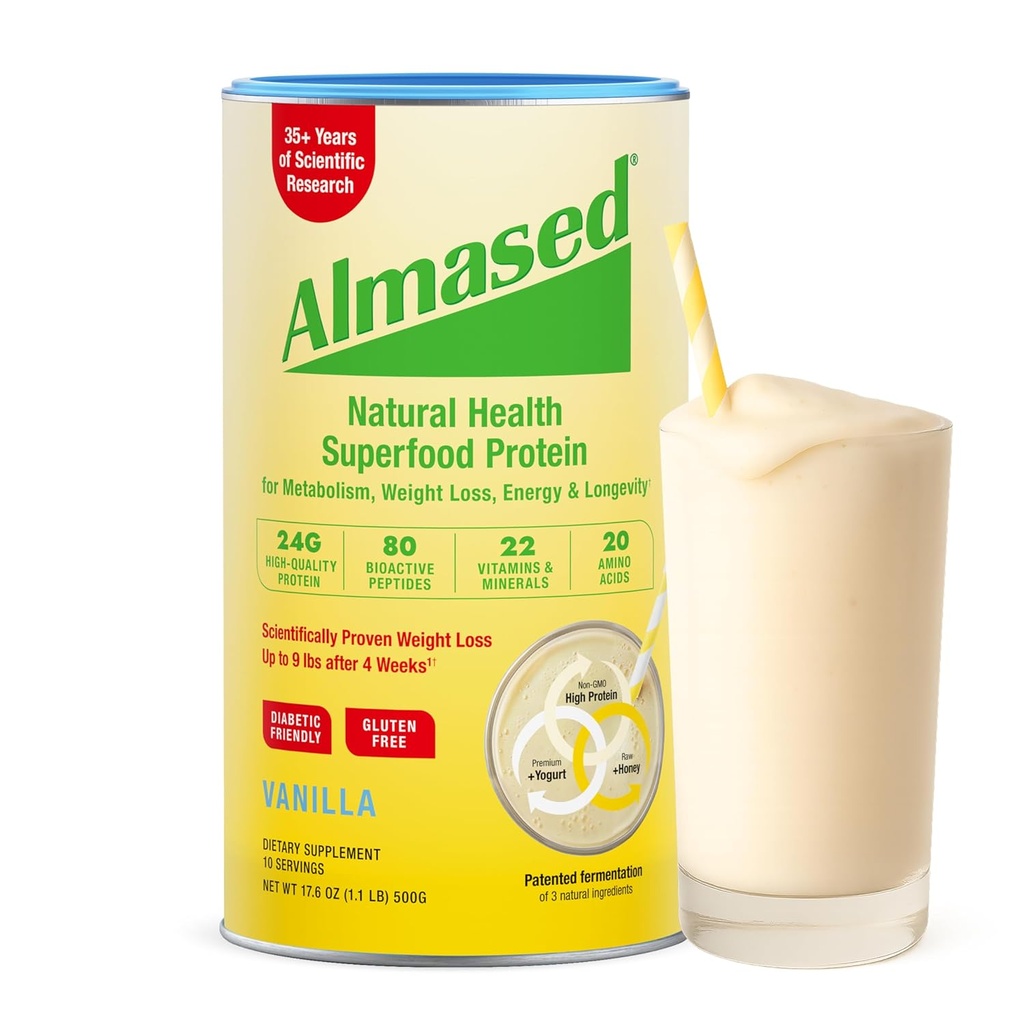 Almazed Vanilla Meal Replacement Shake - Low- Glycemic High Plant Base Protein Powder- Nutritional Weight Health Supplementary - Vanilla Flavor - 17.6 oz (1.1 Pound (1 balení))