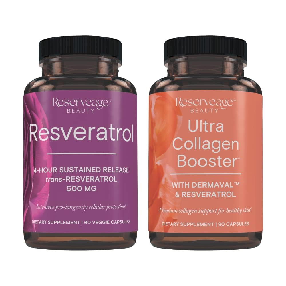 Reserveratrol & Ultra Collagen Booster - Resveratrol & Collagen Kapsle pro buněčnou a kožní podporu - Funkce Dermaval - 60 Kapsle, 90 Ultra Collagen Booster Kapsle