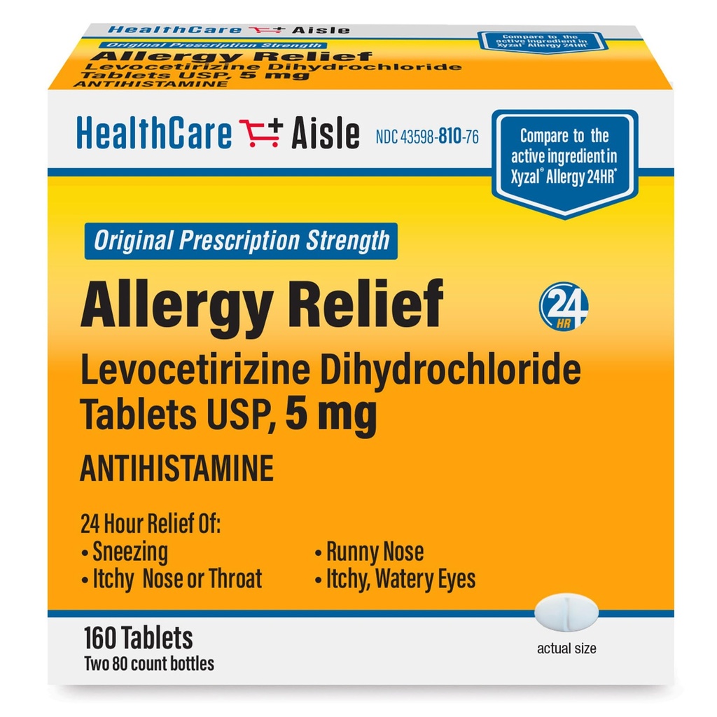 HealthCareAIsle Alergie Relief - Levocetirizin Dihydrochlorid Tablety USP, 5 mg, 160 Tablety, Original Prescription Strength Alergie Medication, 24- Hour Relief, 80 Počet (Balení po 2)