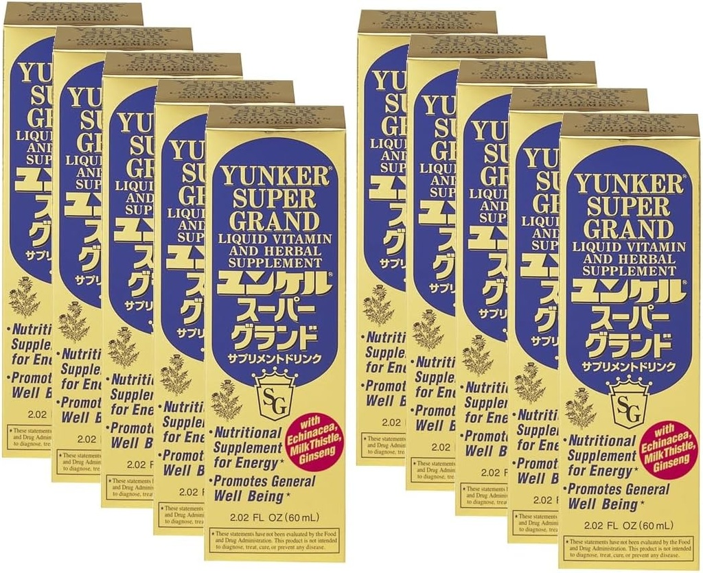 Super Grand, Tekutý vitamin & Bylinný dodatek, Nergy Bylinné doplňky, Bylinné Energy Boost, Snižuje fyzickou únavu a únavu, 2.02 Fl oz, Made in Japan (balení 10)