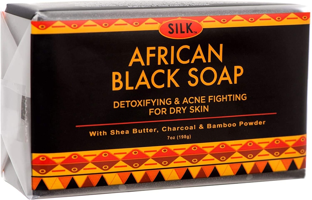 Africká černá mýdlo 7oz pro Acne, Eczema, Suchá kůže, Psoriáza, Odstranění Jizvy, Umytí obličeje a těla - Shea máslo, Charcoal, Bamboo Powder