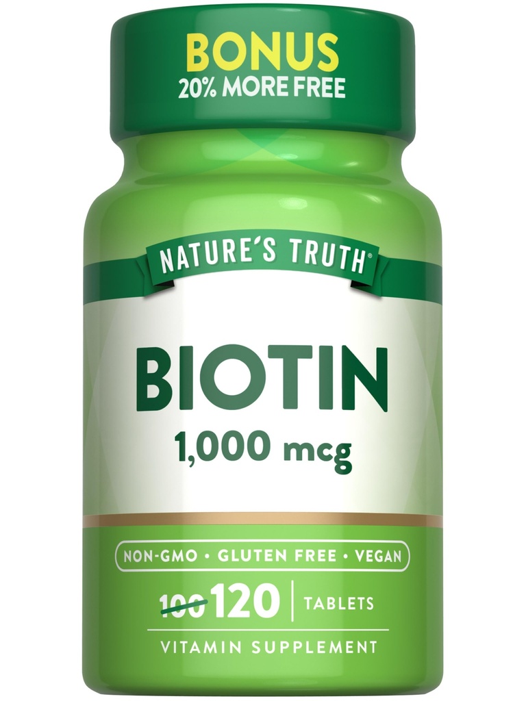 Nature 's Truth Biotin 1000mcg PHARMAN124; 120 Tablet PHARMAN124; Vegan, Non-GMO, gluten zdarma dodatek