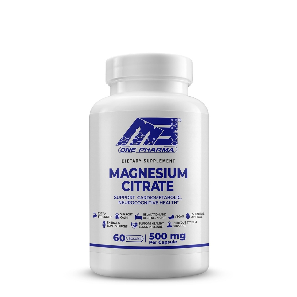 MB Jeden magnesium- Citrát 500 mg - Vysoce absorpční vzorec pro svalovou, nervovou, spánkovou a kostní podporu - Vegan, non-GMO - Digestivní a srdeční zdraví - 60 kaps - 60 denní zásobování