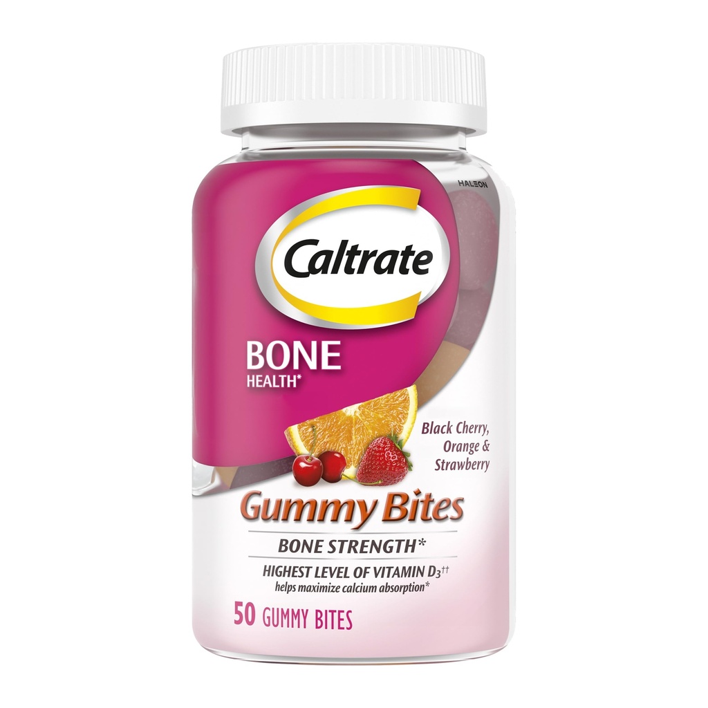 Caltate Gummy Bites 500 mg vápník a vitamín D dodatek, černá třešeň, jahoda, pomeranč - 50 Počet