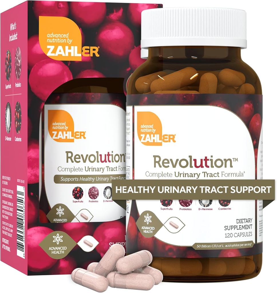 Zahler Revolution - Kompletní Womens Urinary Tract Health Formule s probiotiky - UTI pilulky - 1200mg D- Mannose and Cranberry Supplement - Podpora infekce močových cest pro ženy (120 Kapsle)