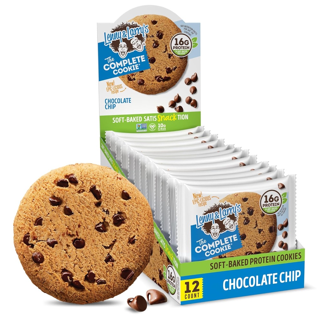 Lenny & Larry 's The Complete Cookie, Chocolate Chip, Soft Baked, 16g Plant Protein, Vegan, Non-GMO, 4 Ounce Cookie (balení po 12)